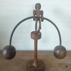 Vintage Wooden Folk Art Hand Carved Balancing Man Toy